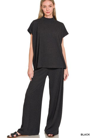 Raised Rib Short Sleeve Tee & Pants Set
