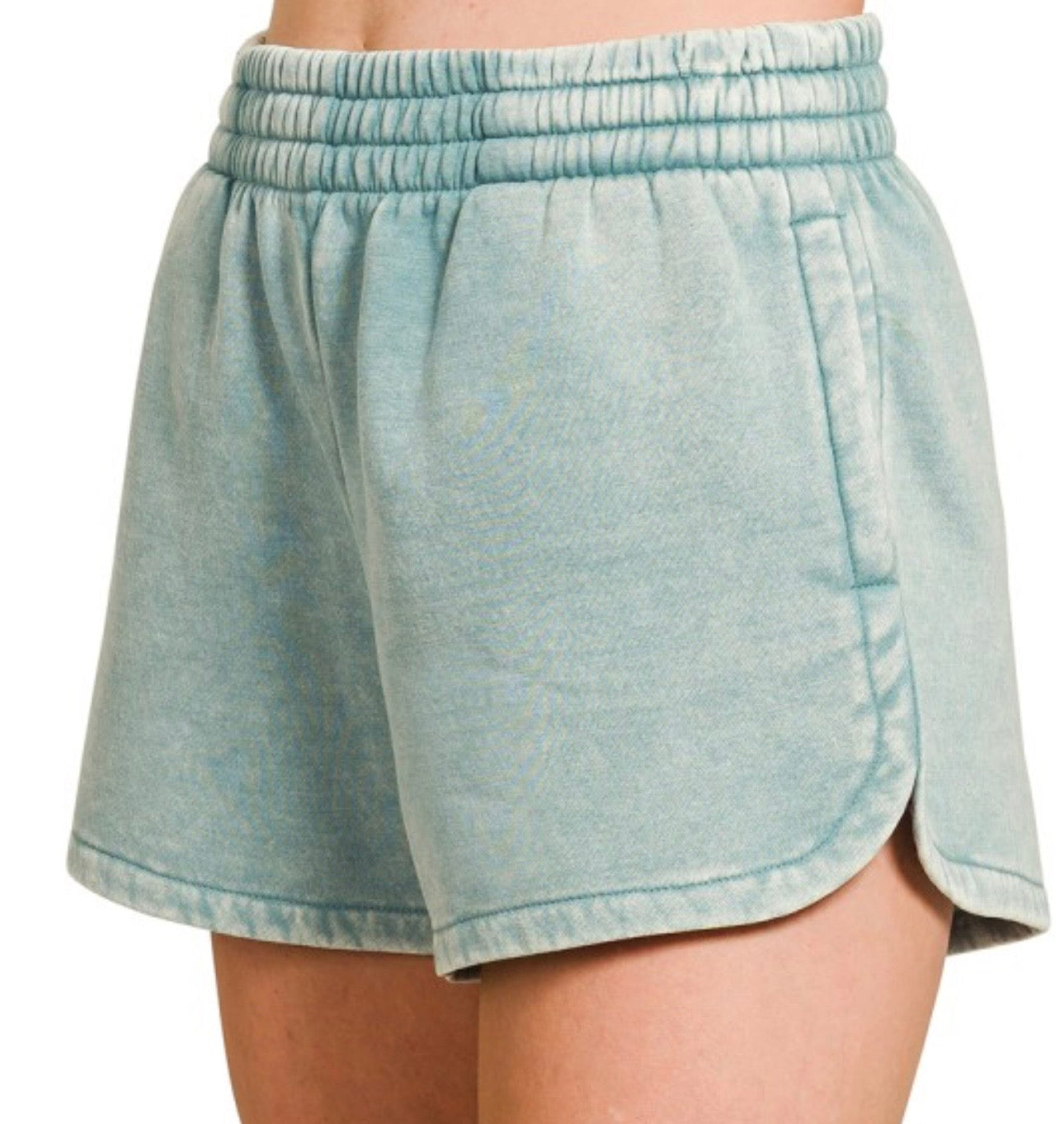 Acid Washed Elastic Waistband Dolphin Shorts