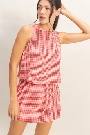 Gingham Checkered Sleeveless Top And Skort Set