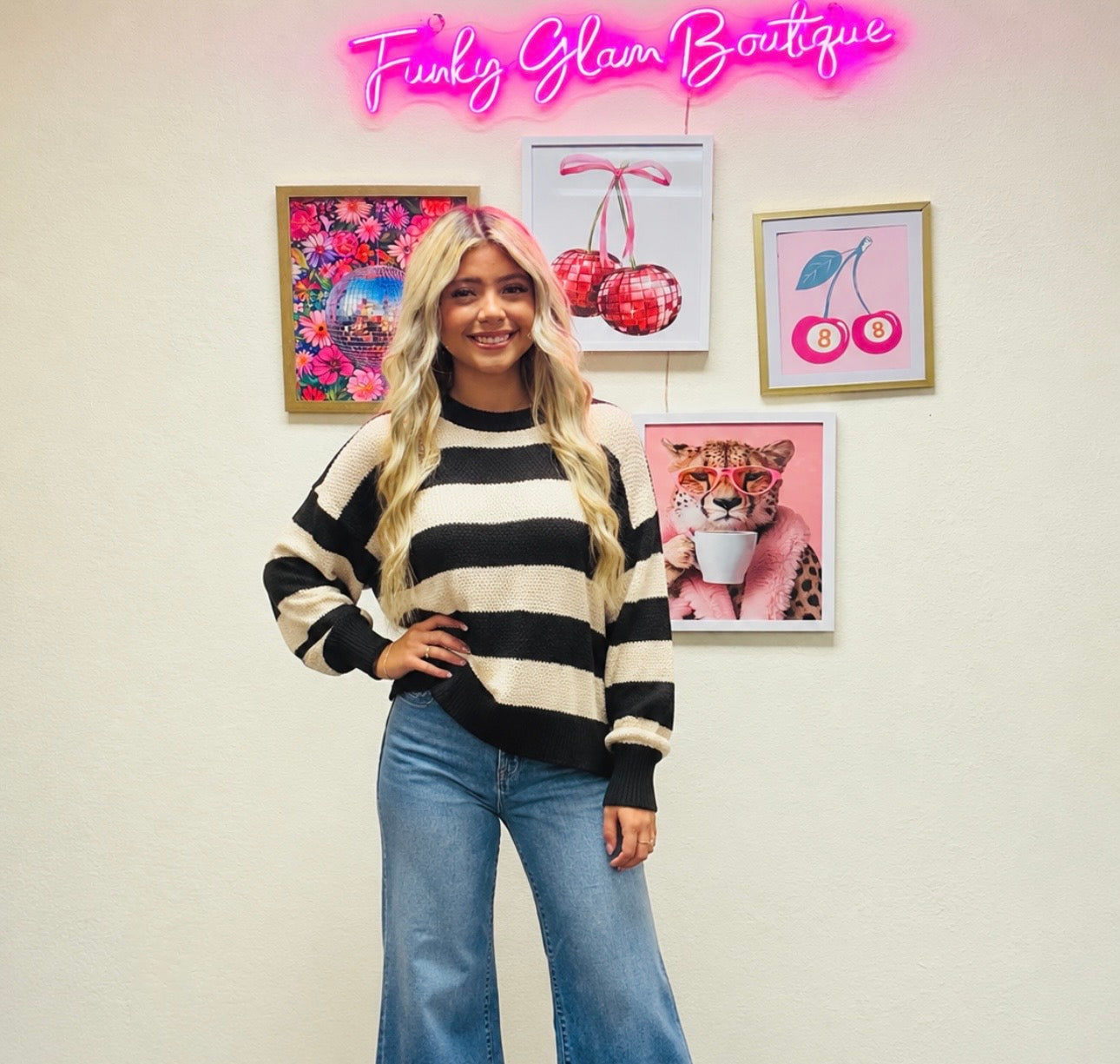 Striped drop shoulder sweater