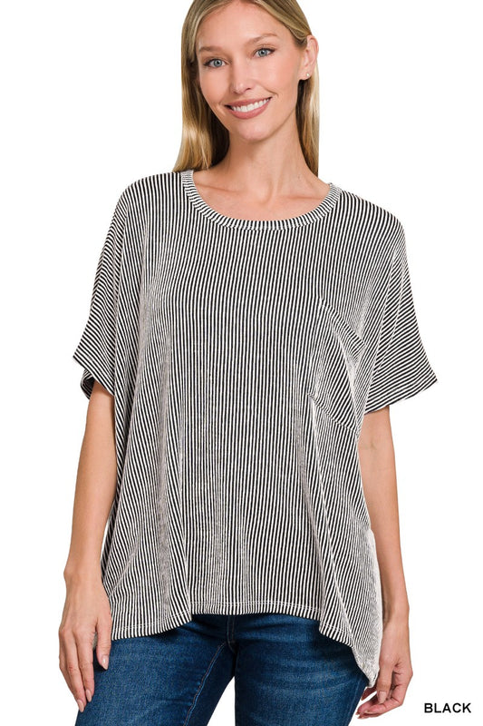Corded Rib Oversized Short Sleeve Top