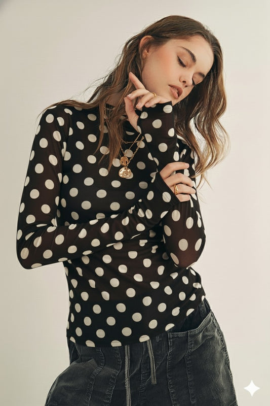 Mesh Top Black Polka Dot