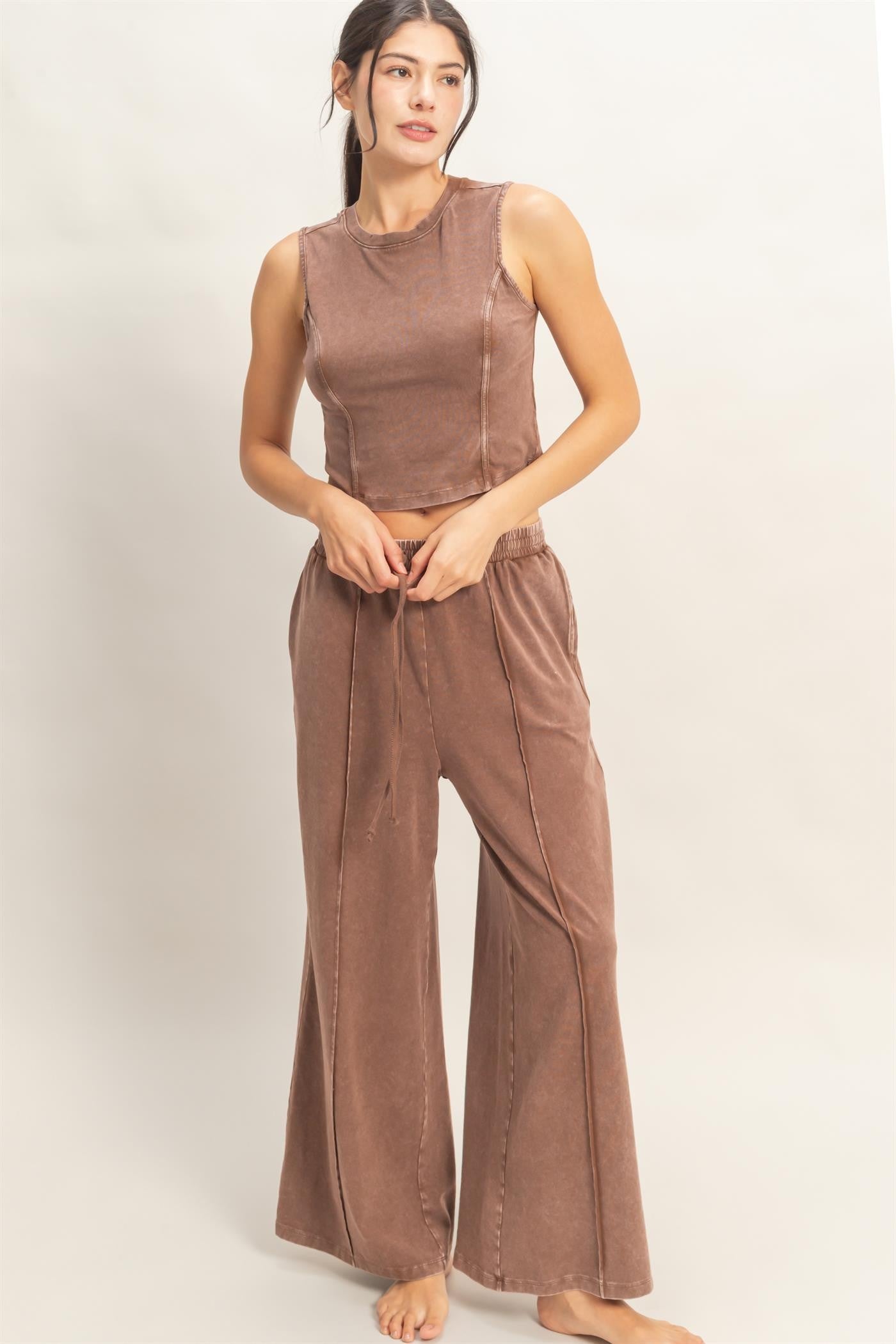 Mineral Washed Sleeveless Top & Wide Leg Pants Set