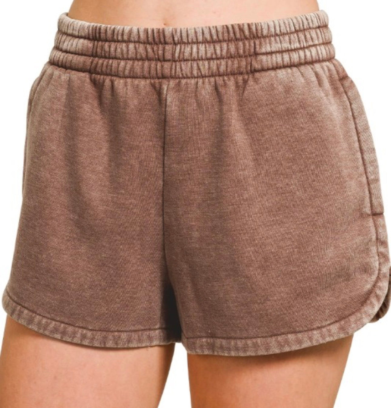 Acid Washed Elastic Waistband Dolphin Shorts