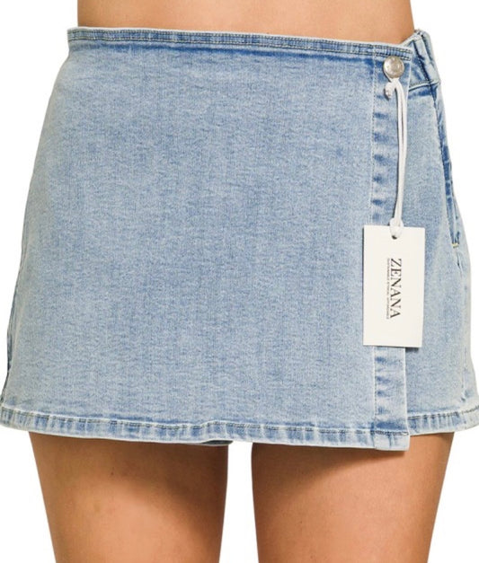 Wrap Front Skort Denim