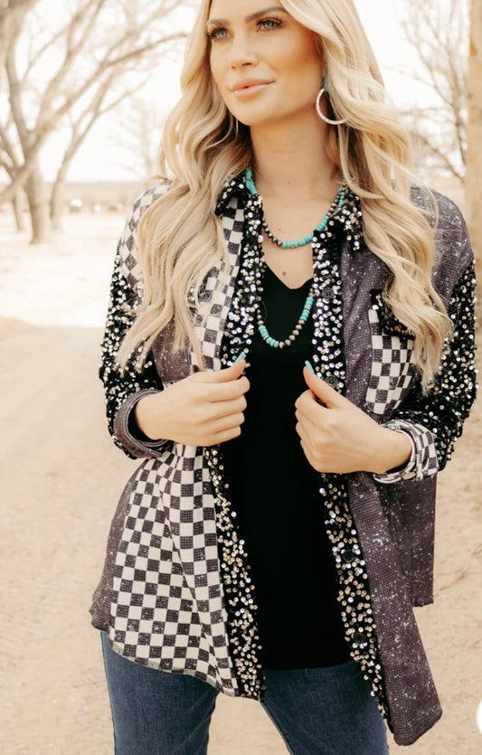 Checkered Sequin Top