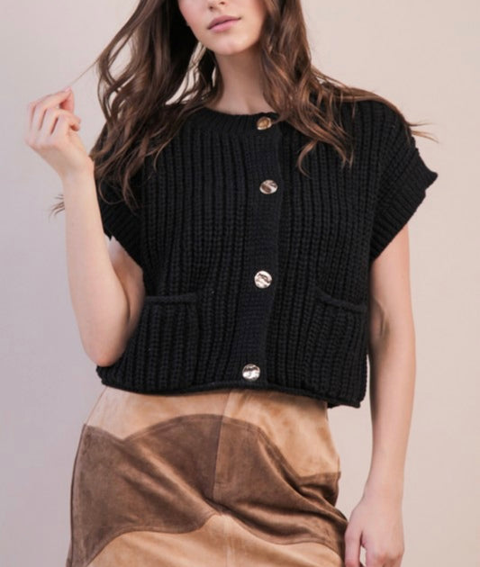 Oversized Button Down Knit Sweater Top