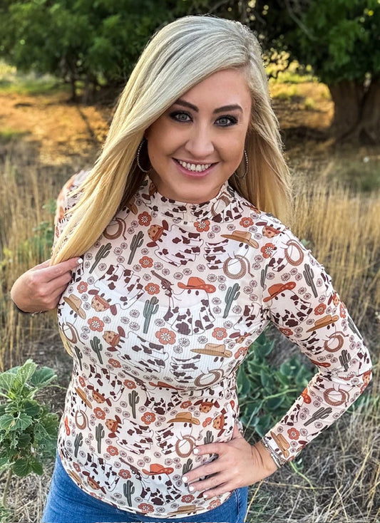 Halloween Cowboy Ghost Mesh Top