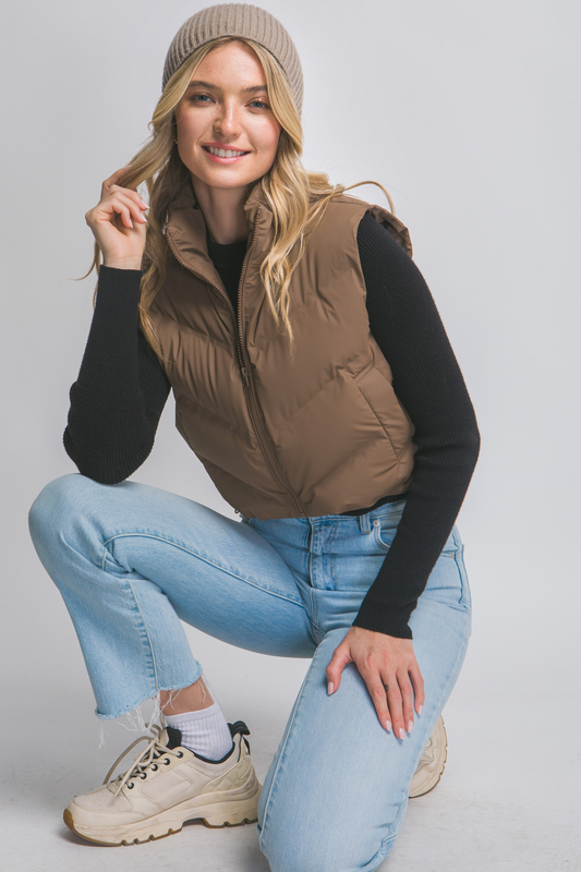 Cropped Vest With Adjustable Drawstrings
